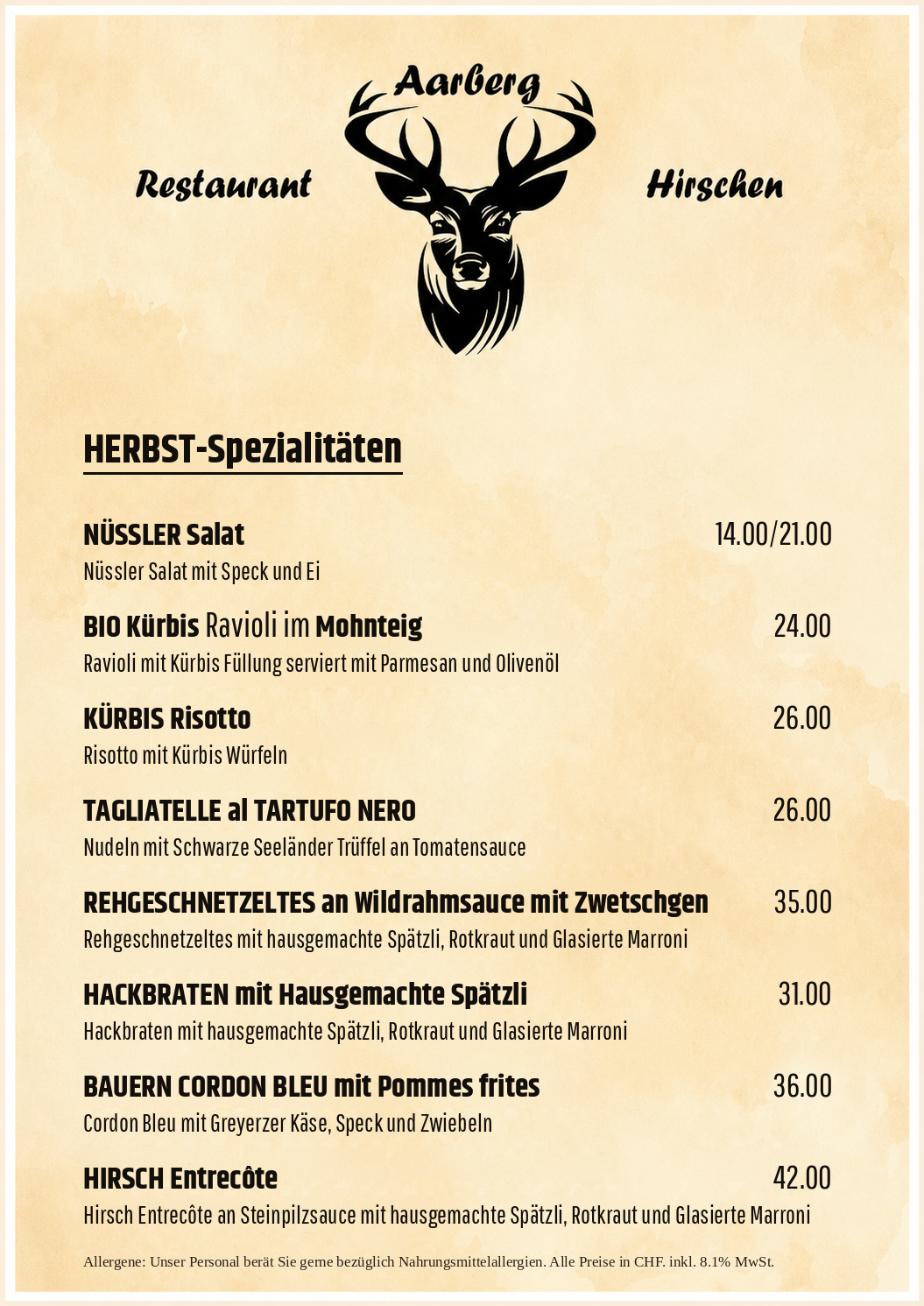 Speisekarte Seite 1